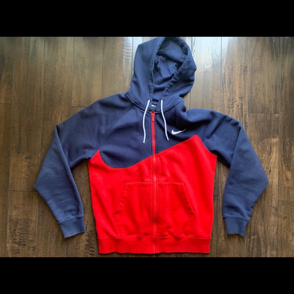 Nike full zip sweater hoodie red navy white size M